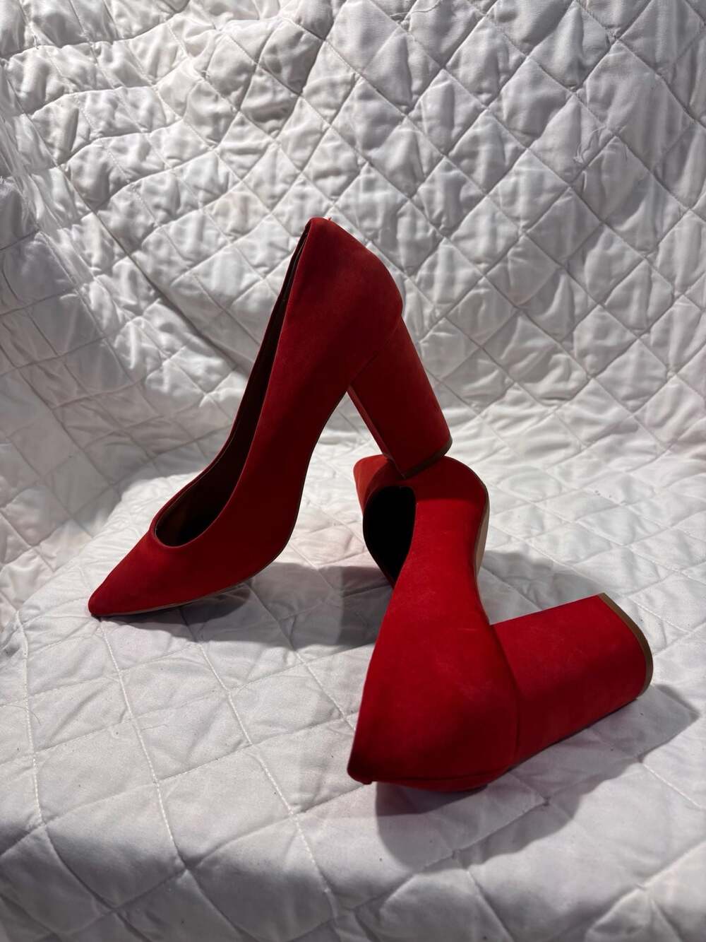 Steve Madden Red Suede Pointed Toe Block Heel Pumps